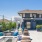 a rooftop deck with views